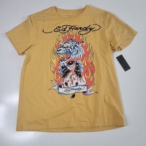 NEW L ED HARDY tiger evil eye fire short sleeve TSHIRT large NWT